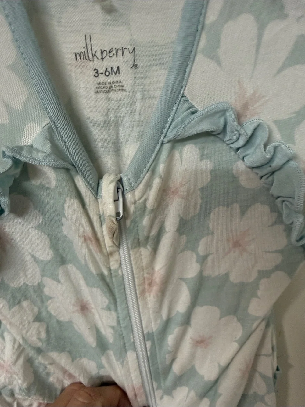 Floral Footed One-Piece Romper - Light Blue and White